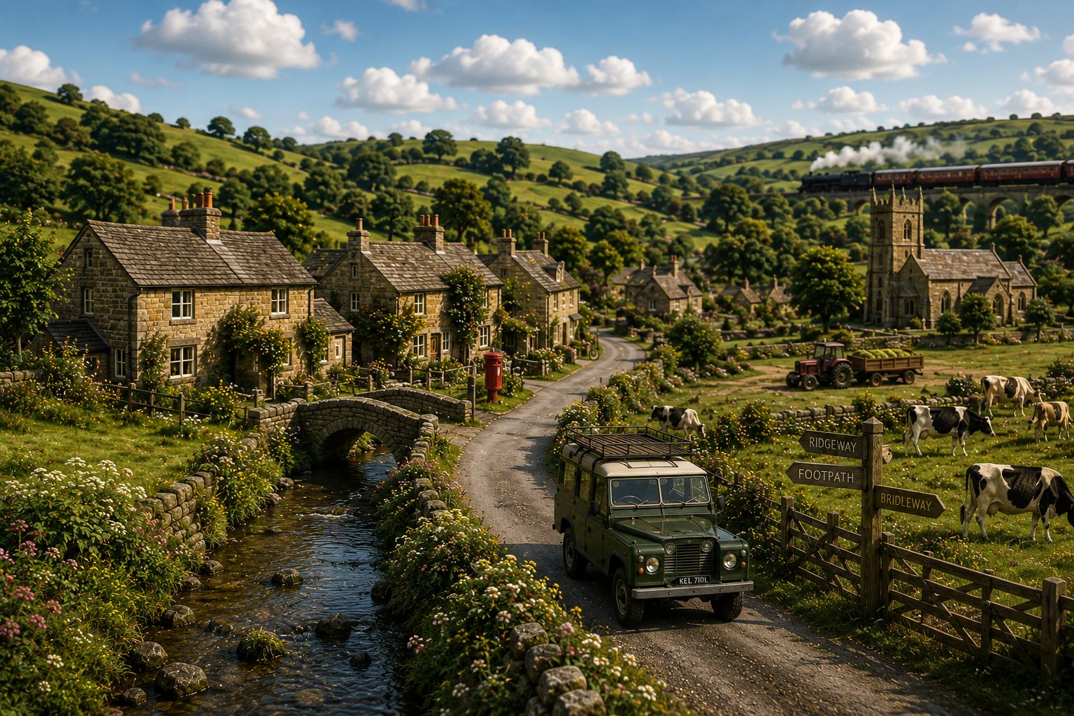 Countryside Britain village, farmland and rural landscape