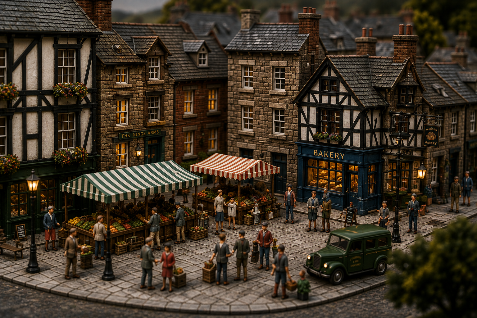 Miniature Tudor market town scene