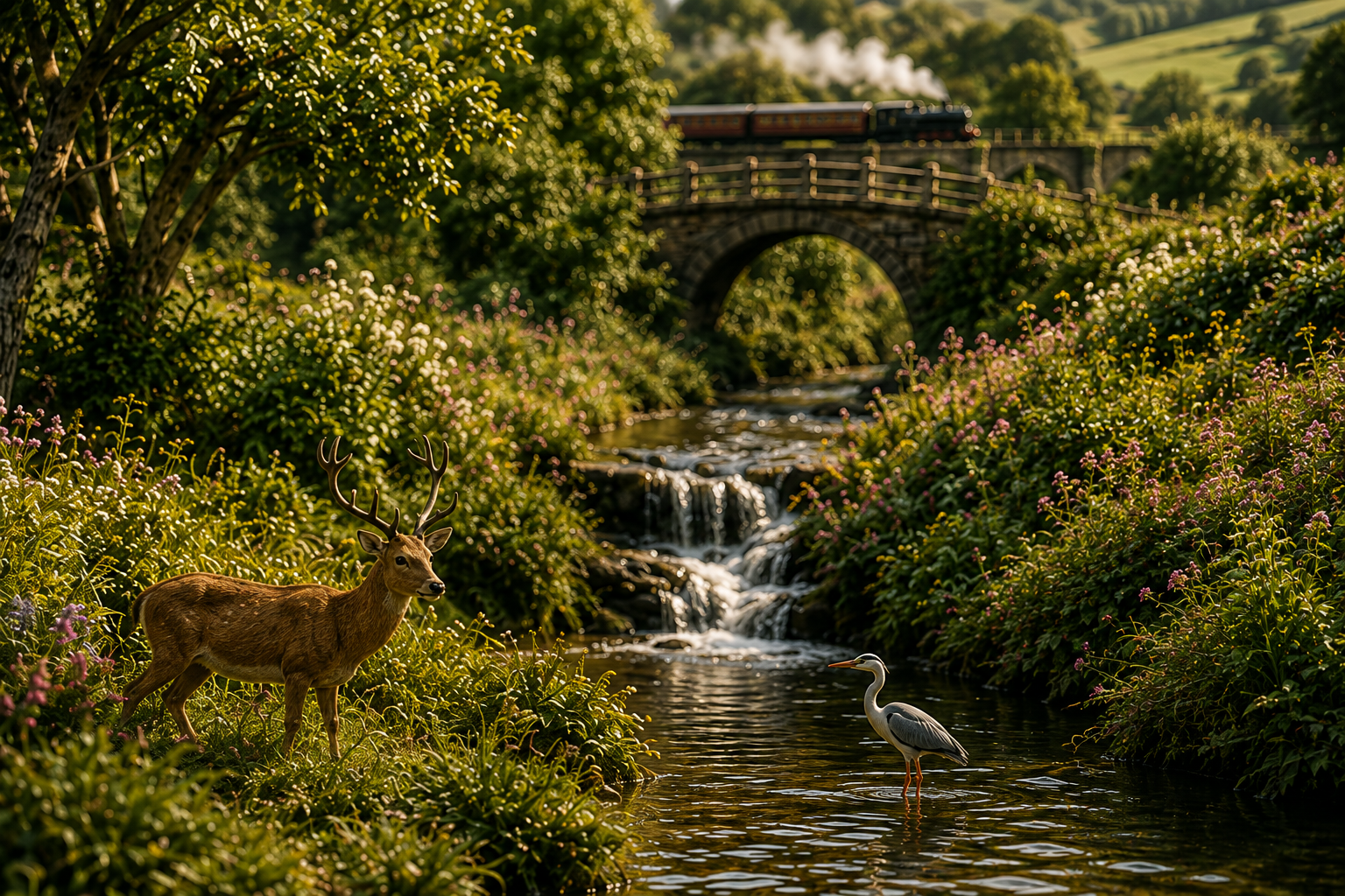 Miniature countryside river and wildlife scene