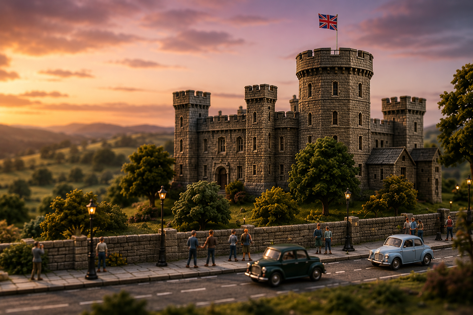 Miniature English castle scene