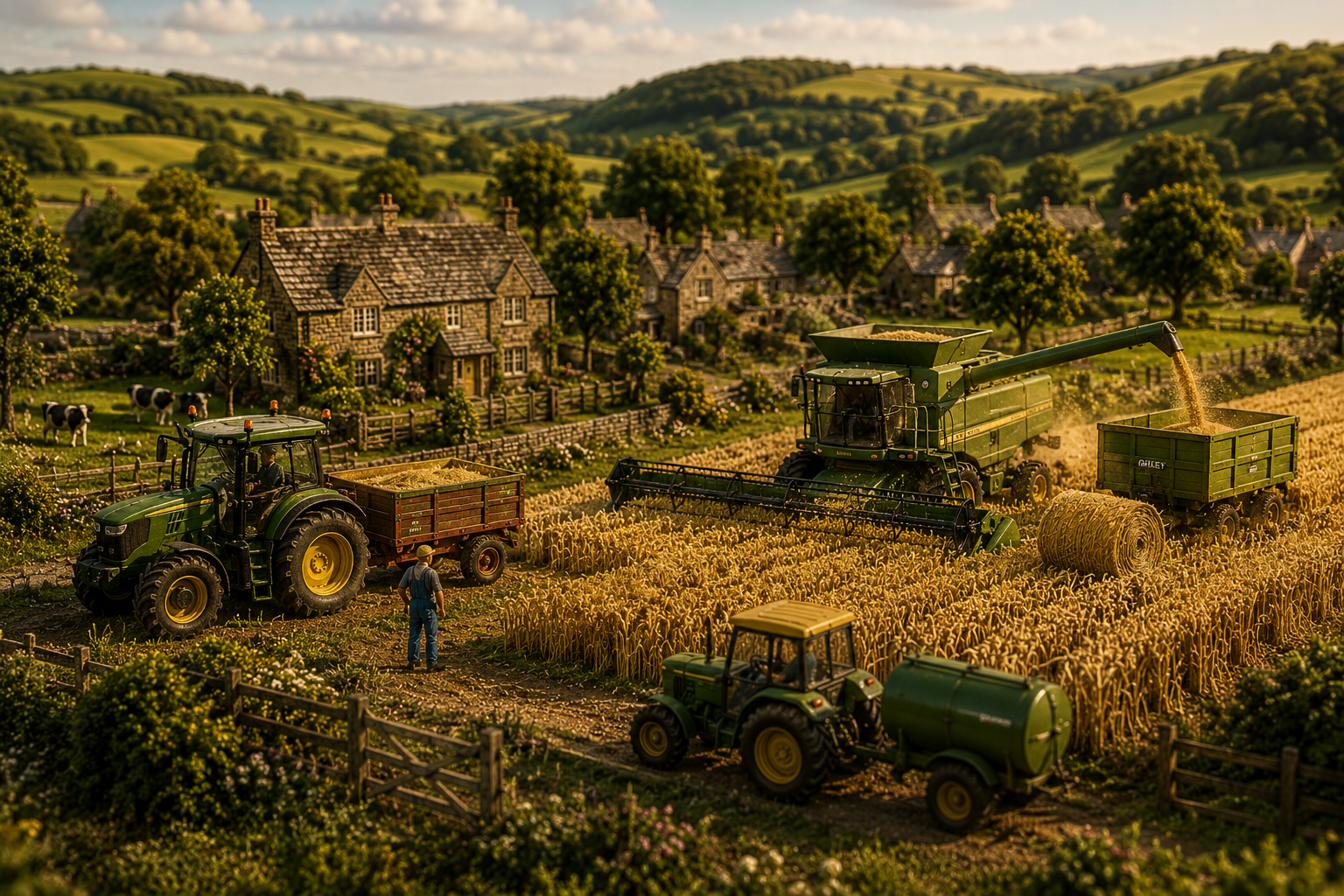 Miniature British farming and harvest scene