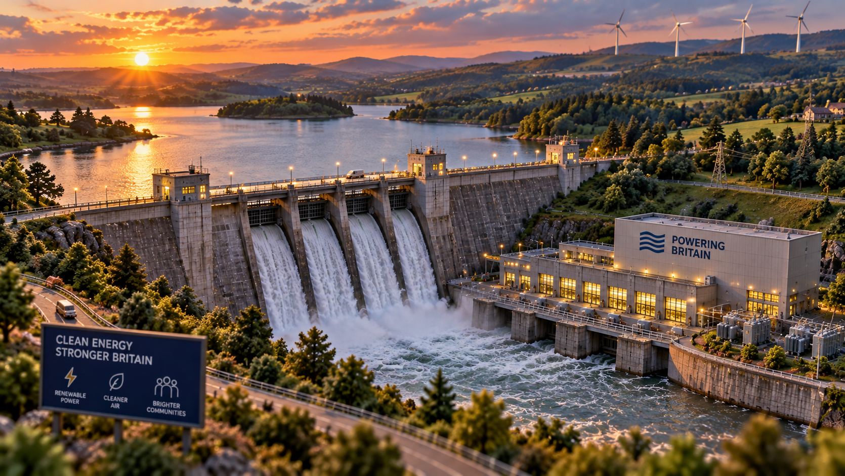 Miniature British dam and energy infrastructure