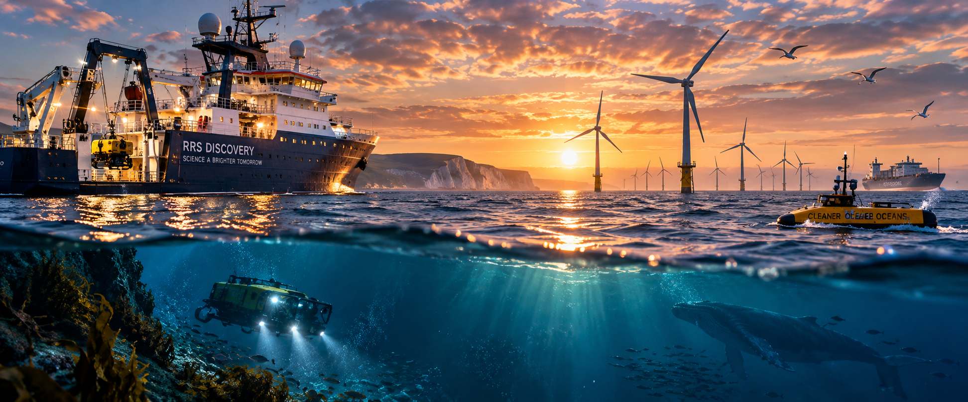 Maritime innovation with research vessel, offshore wind energy and underwater exploration