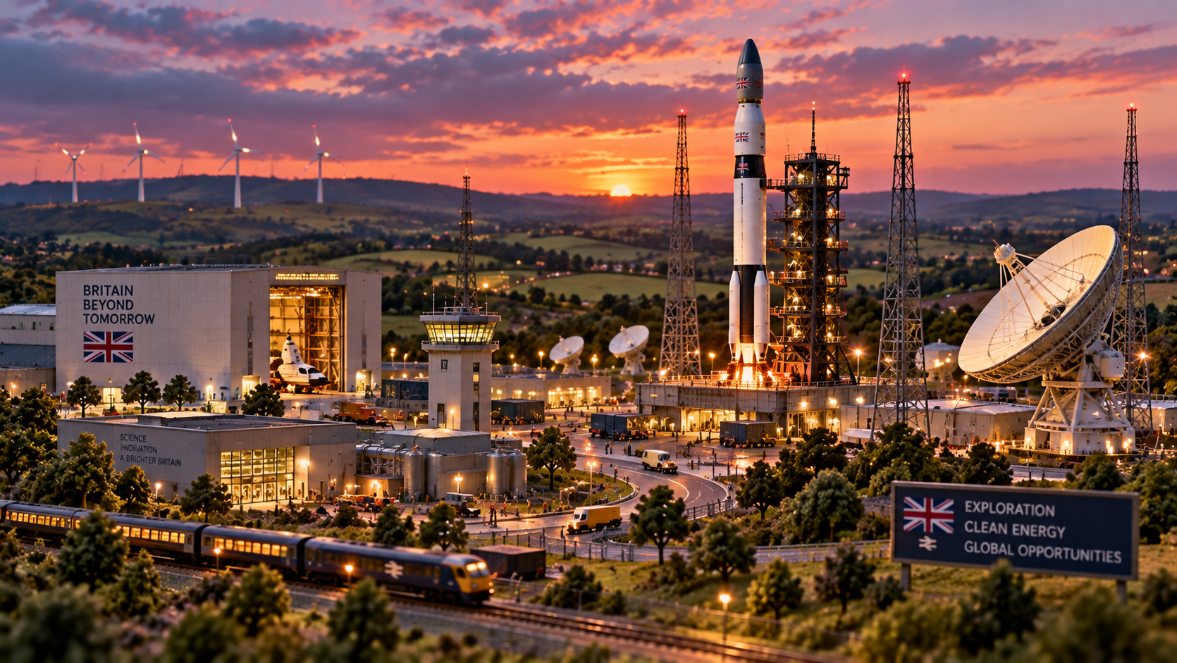 Miniature British spaceport representing the future of engineering