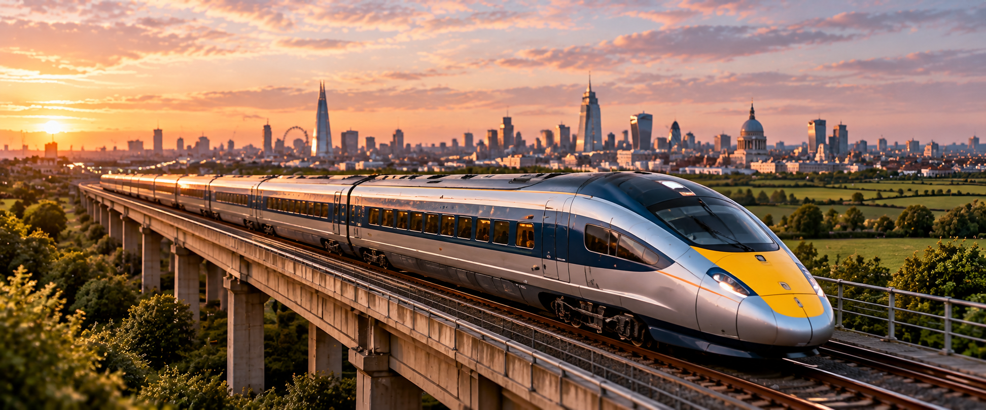 Modern high-speed train travelling towards London in the Model Britain miniature world