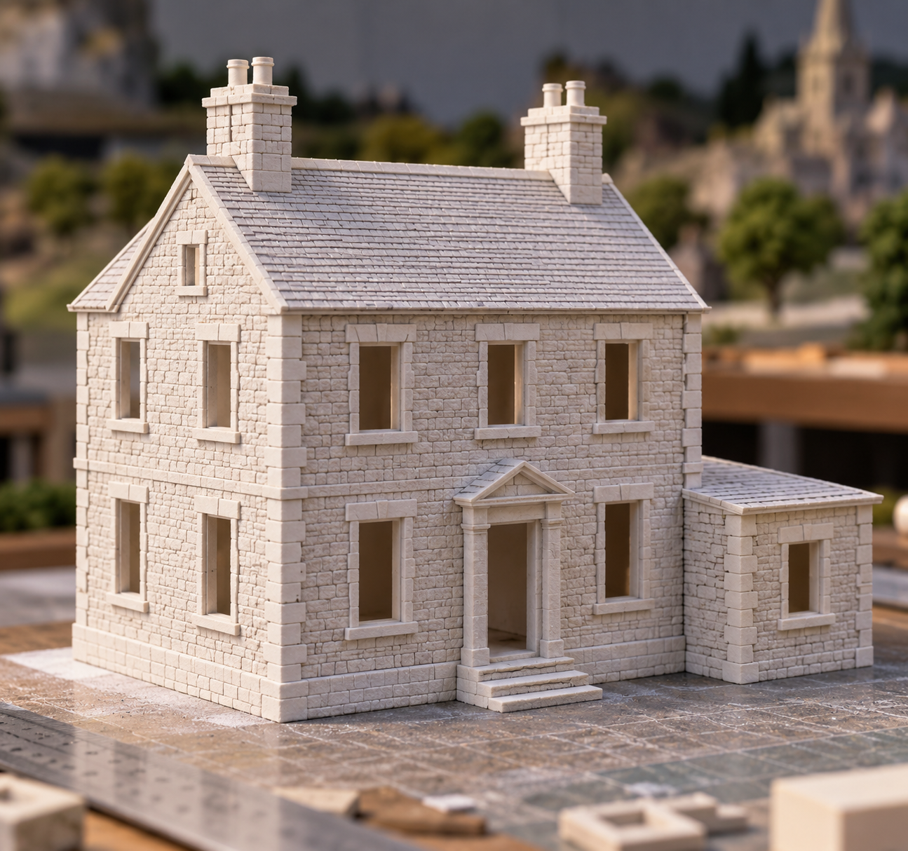 Initial structural stage of a miniature British stone house