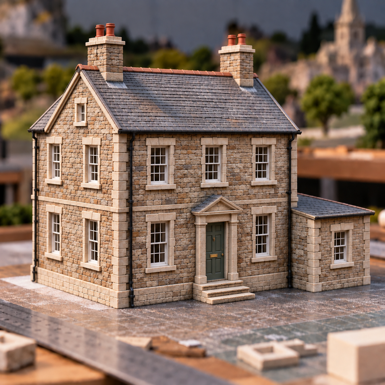 Miniature Georgian house with windows, doors and fine architectural detailing added